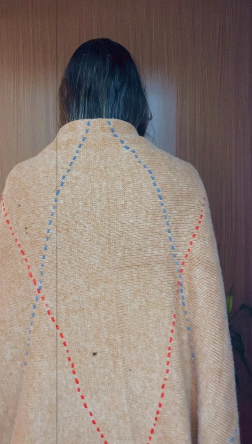 WRAP TRICOT LÃ CARAMELO ARGYLE
