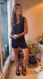 CONJUNTO TRICOT SHORTS E REGATA BLACK