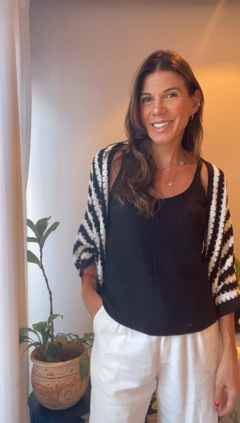 CONJUNTO CASULO TRICOT LISTRA BLACK