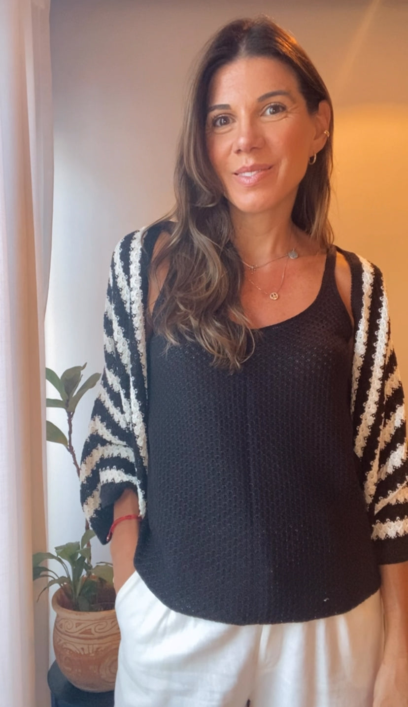 CONJUNTO CASULO TRICOT LISTRA BLACK